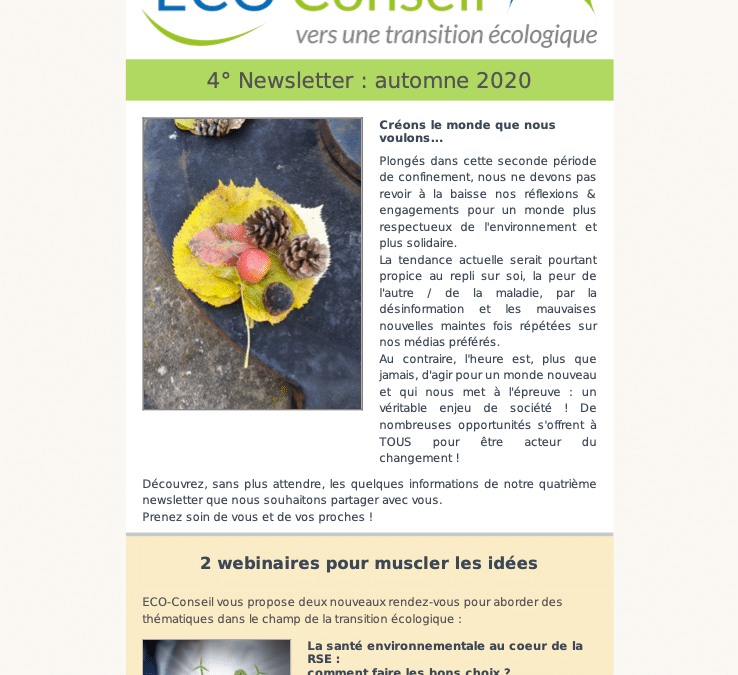 La 4ème newsletter d’ECO-Conseil est en ligne !