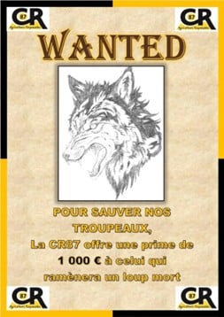 Affiche Wanted pour l'article sur le loup